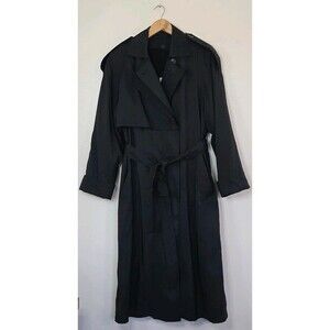 Worthington Black Belted Double Breasted Trench Coat Womens Size 8 Wool Lined
